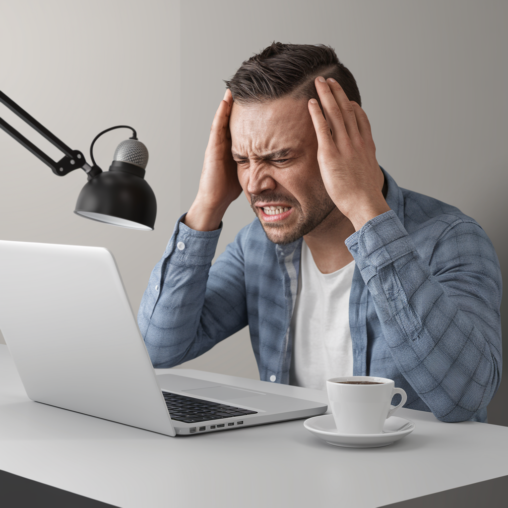 Frustrierter Podcaster bei der Sponsorensuche